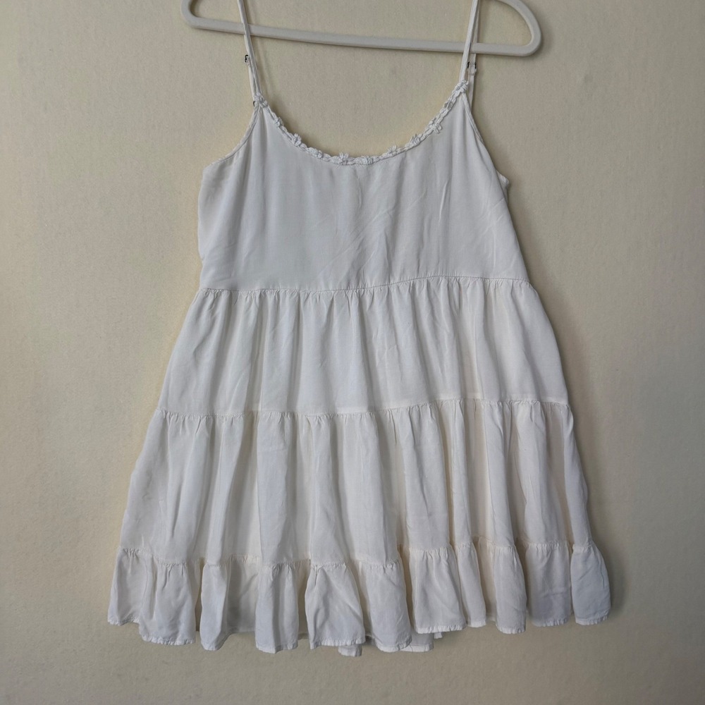 Hem & Thread White Tiered Babydoll Mini Dress Boho Adjustable Straps Small L256X